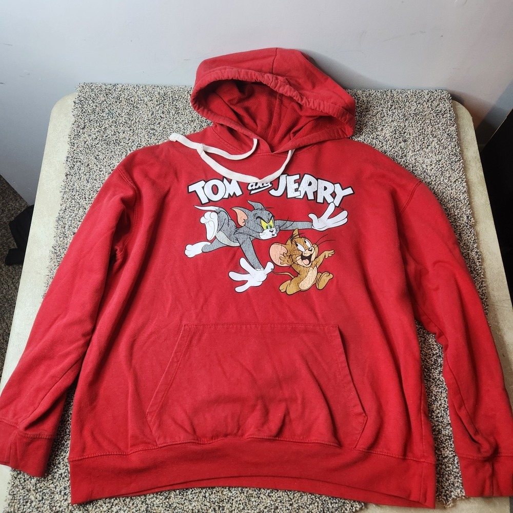 Tom & Jerry Hoodie Girls XXL 19 Yrs Red Pullover Drawstring Graphic Cotton Blend